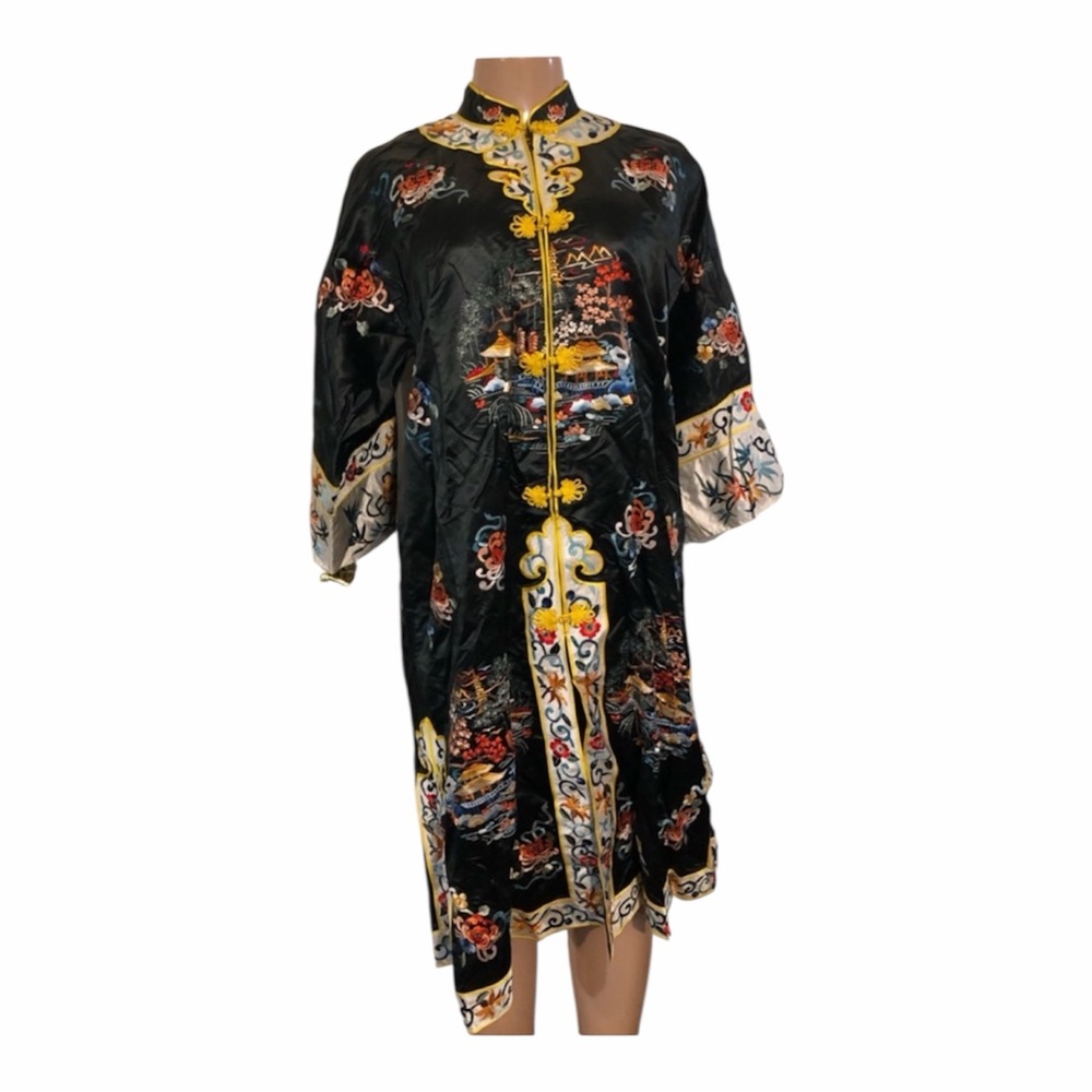 GOLDEN BEE Embroidered Black Satin Jacket with Yellow Piping - Picture 3 of 8
